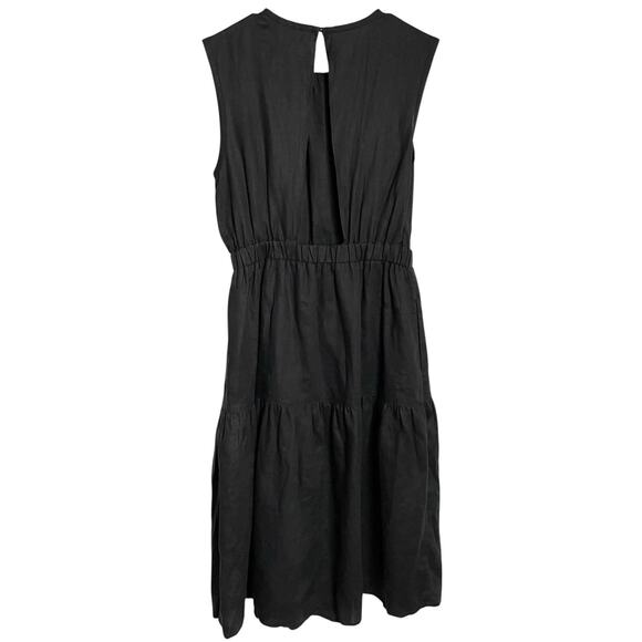 Madewell 100% Linen Dress Sundress Womens 2 Black Tiered Open Back Lined Midi - Picture 3 of 8